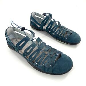 Jambu Eldorado Teal Blue Leather Memory Foam Comfort Casual Sandals Womens Sz 10